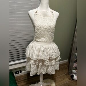 White and cream ModCloth apron dress with criss cross back, LK Collection size L